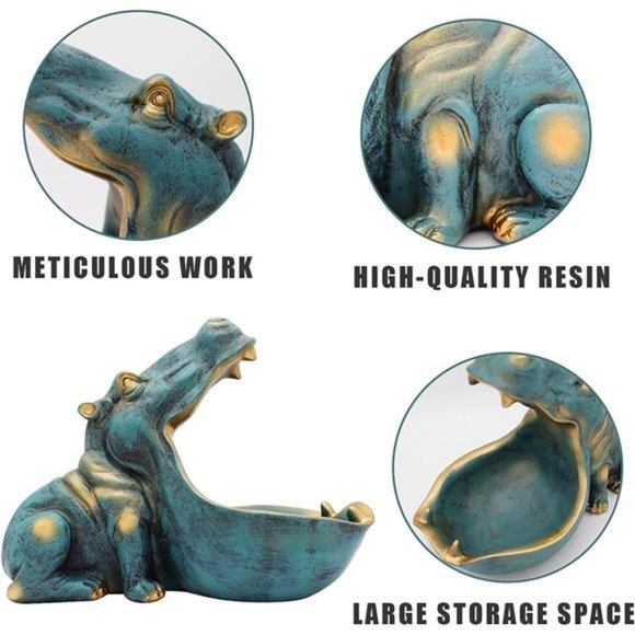 Hippo Statue Home Resin Hippopotamus Figurine Fun Candy Dish,Key Bowl,Big Mouth - Picture 2 of 5